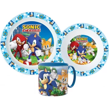 Sonic a sündisznó étkészlet, mikrózható műanyag szett bögrével 265 ml